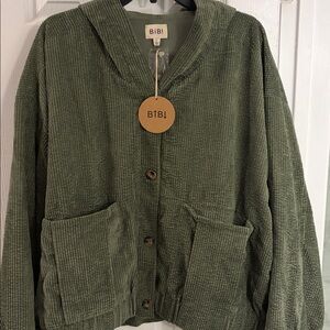 BIBI LONG SLEEVE OVERSIZED BUTTON DOWN GREEN CORDUROY JACKET SHACKET SIZE LARGE
